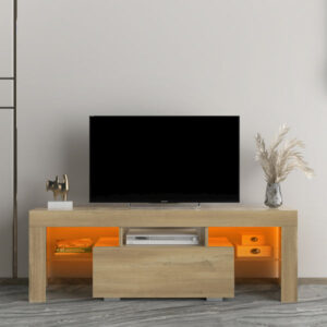 TV Stand with LED RGB Lights, Flat Screen TV Cabinet, RUSTIC OAK