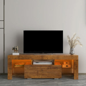 TV Stand with LED RGB Lights, Flat Screen TV Cabinet, WALNUT